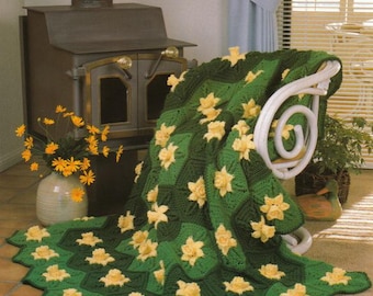 Schema per coperta all'uncinetto con fiore di narciso 3D (download PDF)