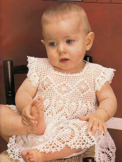 Adorable Pineapple Baby Dress THREAD CROCHET PATTERN Lacy Sun Dress e-pattern Instant Download