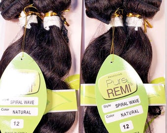 2 packs 100% Human Hair 12 inch Weaving hair brazilian pure remi  spiral wave style HAIR #natural color(darkest brown)