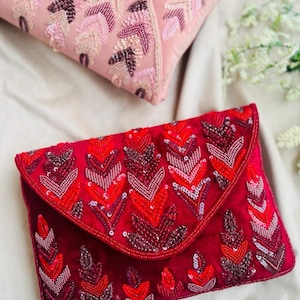 Hand Embroidered Beaded Envelope Clutch: Bridal Wedding Purse
