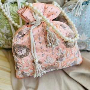 Perl embellished Rose Potli bag| Pearl wristlet | great gift for Weddings, Birthdays Gifts