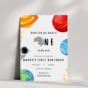 Houston We Have a One Year Old Space Theme Invitation Template