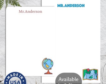 Personalized Globe Notepad: Teacher Appreciation Gift, USA Made