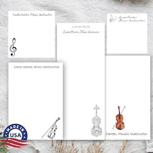 Personalized Cello Notepad - Gifts for Music Instructors and Cello Players - Cello Themed Stationery - Custom Musician Notepad