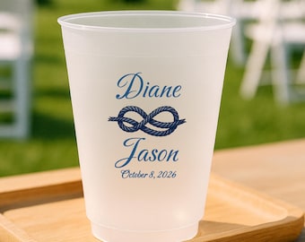Custom Wedding Cups – Personalized Frosted Plastic Cups with Names & Date, Reusable Party Drinkware for Weddings, Bridal Shower Favors...