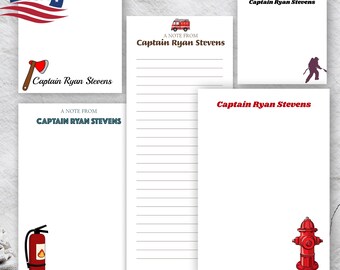 May include: Four blank note cards with a fire truck, axe, fire hydrant, and firefighter illustration. Each card has the text "A Note From Captain Ryan Stevens".
