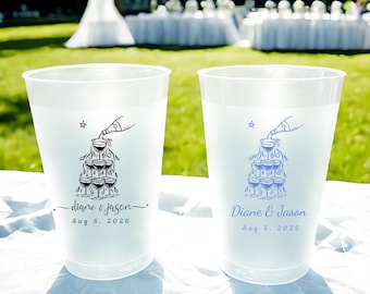Custom Wedding Cups – Personalized Frosted Plastic Cups with Names & Date, Reusable Party Drinkware for Weddings, Bridal Shower Favors...