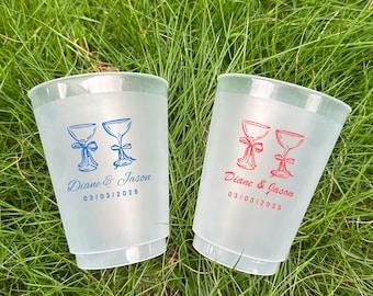 Custom Wedding Cups – Personalized Frosted Plastic Cups with Names & Date, Reusable Party Drinkware for Weddings, Bridal Shower Favors...