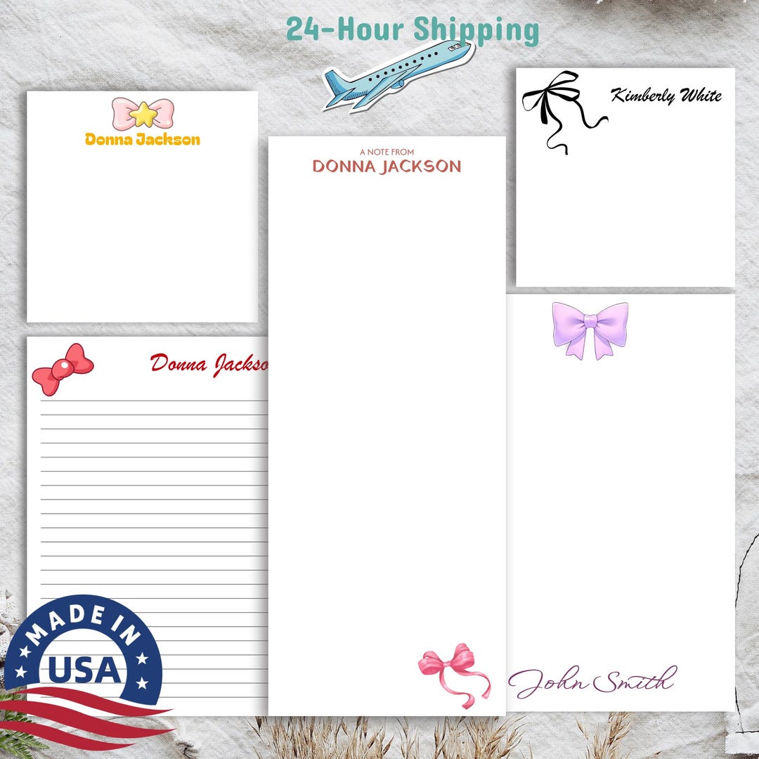 Personalized Bow Notepad | Cute Ribbon Stationery | Personalized ...