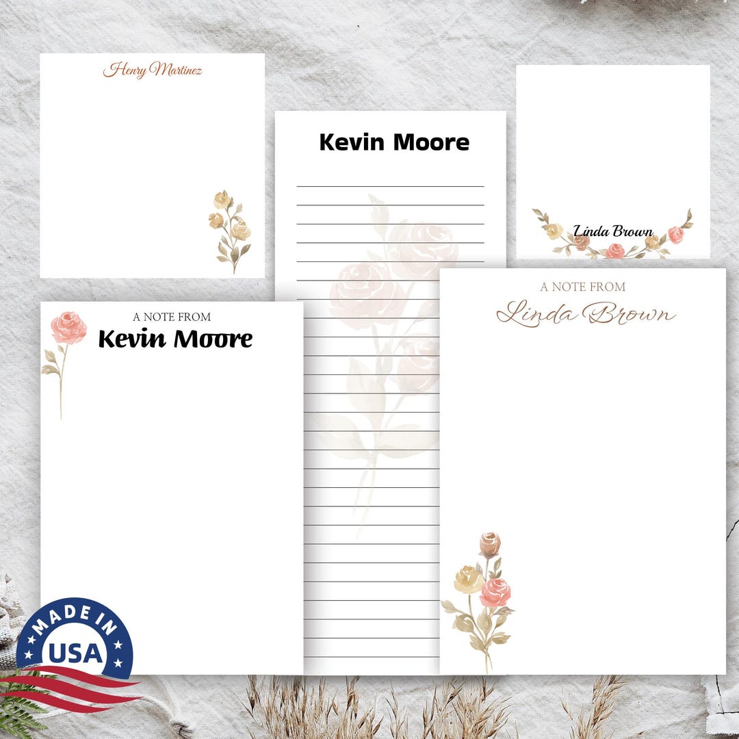 Personalized Rose Notepad: Custom Stationery Gift - Etsy