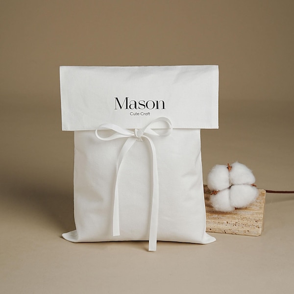 50pcs Cotton Canvas Flap Bag: Custom Logo Package for Jewelry, Cloth, handbag, gift, CAV-105