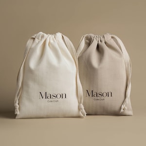 50pcs Herringbone Beige Cotton Drawstring Pouch - Custom Logo dust bag  HRB-104