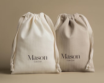 50 Stück Beige Baumwollbeutel mit Fischgrätenmuster - Staubbeutel mit individuellem Logo HRB-104