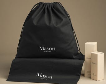 50 pcs Black Twill Cotton Drawstring Bags: Personalized Logo Dust Cover bag TWI-104
