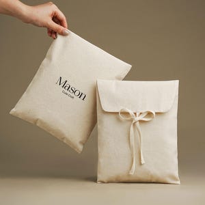 50個入り ベージュコットンフラップバッグ 二重層 アーク型カバー封筒バッグ 紐付き 手作りパッケージバッグ 布製 収納バッグ カスタマイズ HBM-502