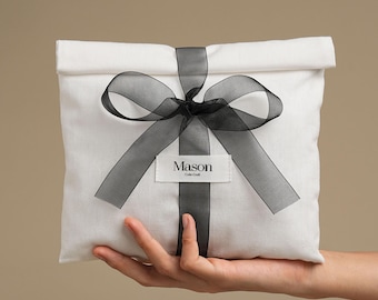 50pcs White Cotton Envelope Dust Bags: Custom Logo with label & elegant ribbon COL-703
