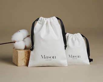 50 pcs White Cotton Canvas Drawstring Bags: Personalized Logo, Jewelry Gift Bag, CAV-106