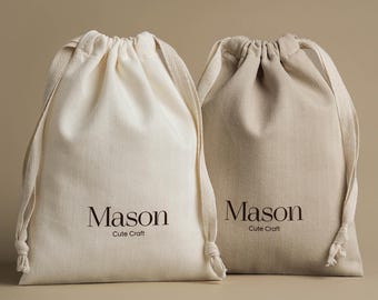 50pcs Herringbone Beige Cotton Drawstring Pouch - Custom Logo dust bag  HRB-104