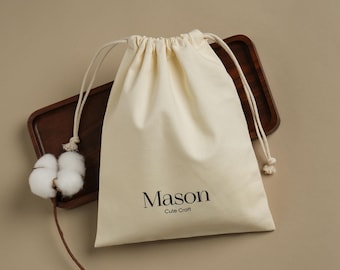 50 pcs Beige Cotton 8-ounce Canvas Drawstring Bags: Personalized Logo, Jewelry Gift Bag, CAV-108