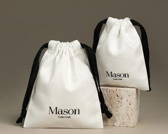 50pcs Custom Logo Twill Cotton Drawstring Dust Bags: Jewelry pouch, Handbag Storage TWI-103