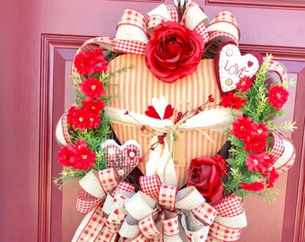 Valentine Wreath for Front Door, Valentine Decor, Love Wreath, Love Decor, Heart Decor, Heart Wreath, Valentine Theme, Primitive Heart