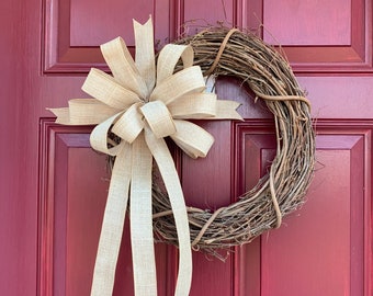 Burlap Bow for Wreath, Tree Topper Bow, Lamp Post Decoration
