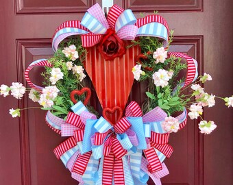 Valentine Wreath for Front Door, Valentine Decor, Love Wreath, Love Decor, Heart Decor, Heart Wreath, Valentine Theme, Red Pink Floral