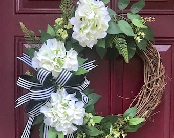 Hydrangea Wreath, Farmhouse Decor, Spring Wreath, Summer Wreath, Front Door Wreath, Year Round Wreath, Greenery Wreath, Door Decor