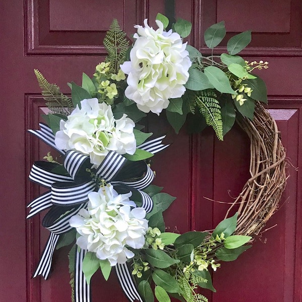 Hydrangea Wreath, Farmhouse Decor, Spring Wreath, Summer Wreath, Front Door Wreath, Year Round Wreath, Greenery Wreath, Door Decor