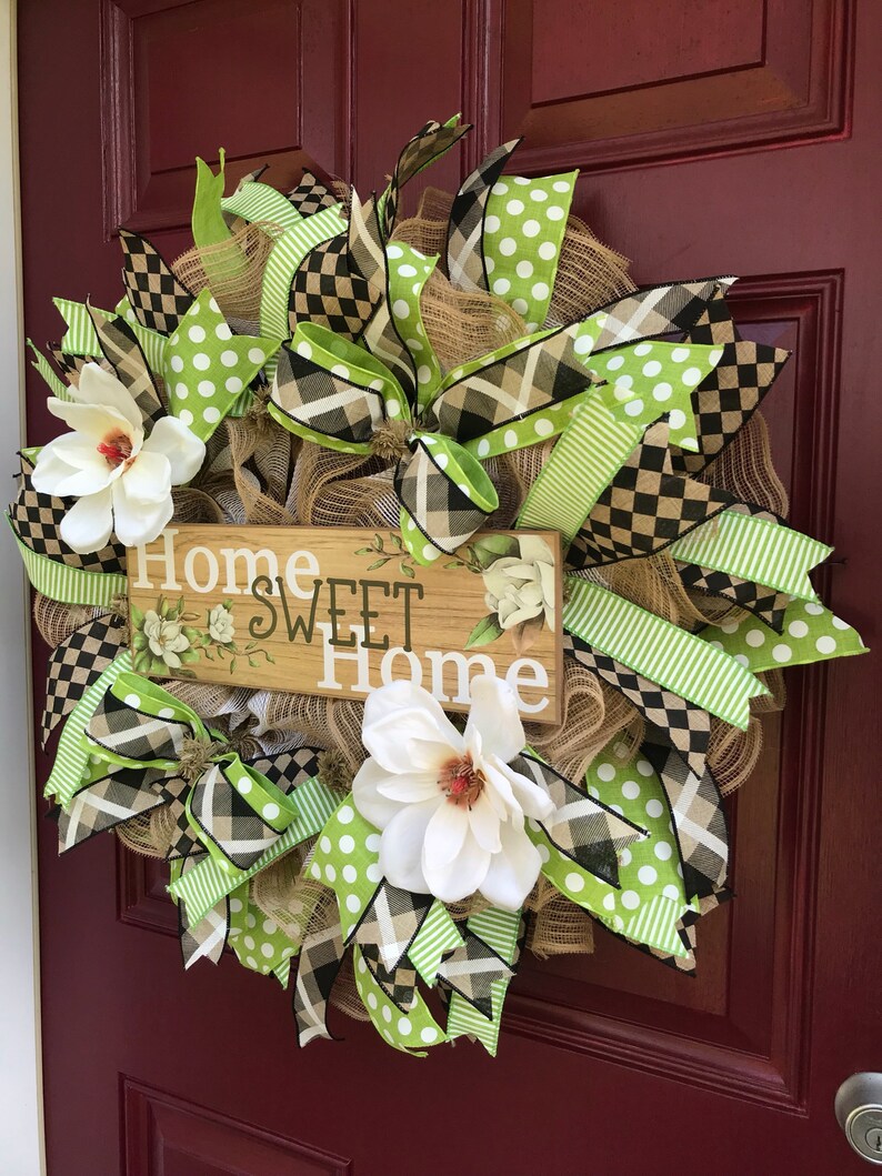 Home Sweet Home Magnolia Wreath Home Sweet Home Wreath Door Decor Magnolia Wreath Front Door Wreath Burlap Wreath Everyday Wreath