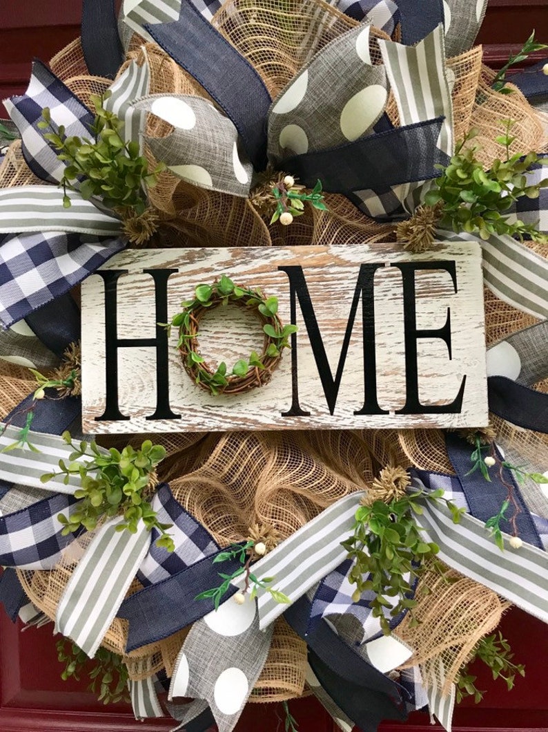 Home Sign with Grapevine Greenery Everyday Farmhouse Decor Year Round Wreath Home Wreath for Front Door Greenery Wreath Burlap Wreath