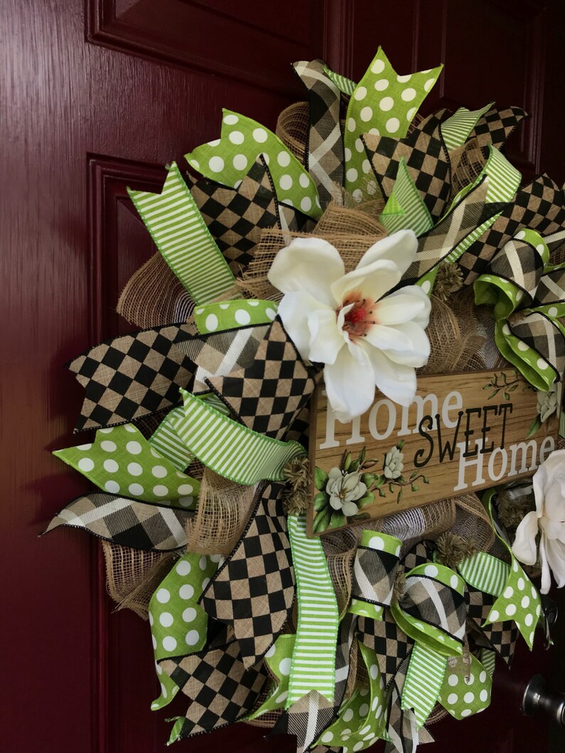 Home Sweet Home Magnolia Wreath Home Sweet Home Wreath Door Decor Magnolia Wreath Front Door Wreath Burlap Wreath Everyday Wreath