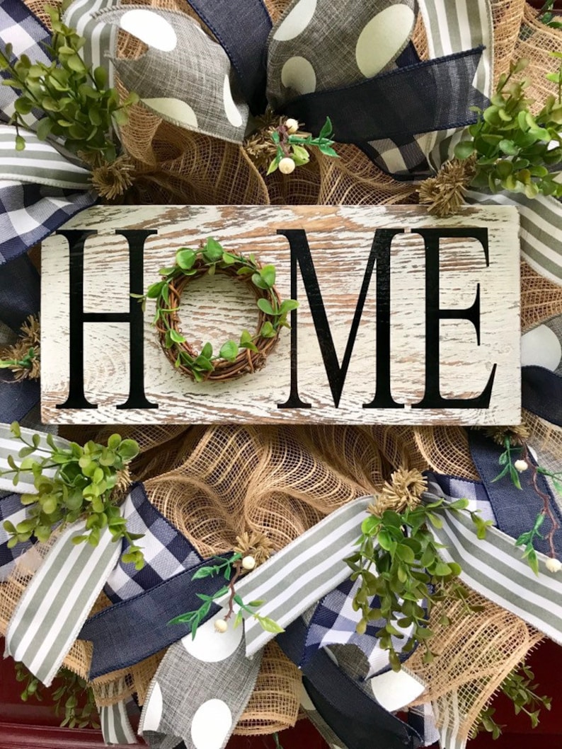 Home Sign with Grapevine Greenery Everyday Farmhouse Decor Year Round Wreath Home Wreath for Front Door Greenery Wreath Burlap Wreath