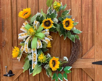 Summer Sunflower Floral Wreath for Front Door or Home, Summer or Fall Decoration, Farmhouse Wreath, Shower Decor, Double Door Wreath