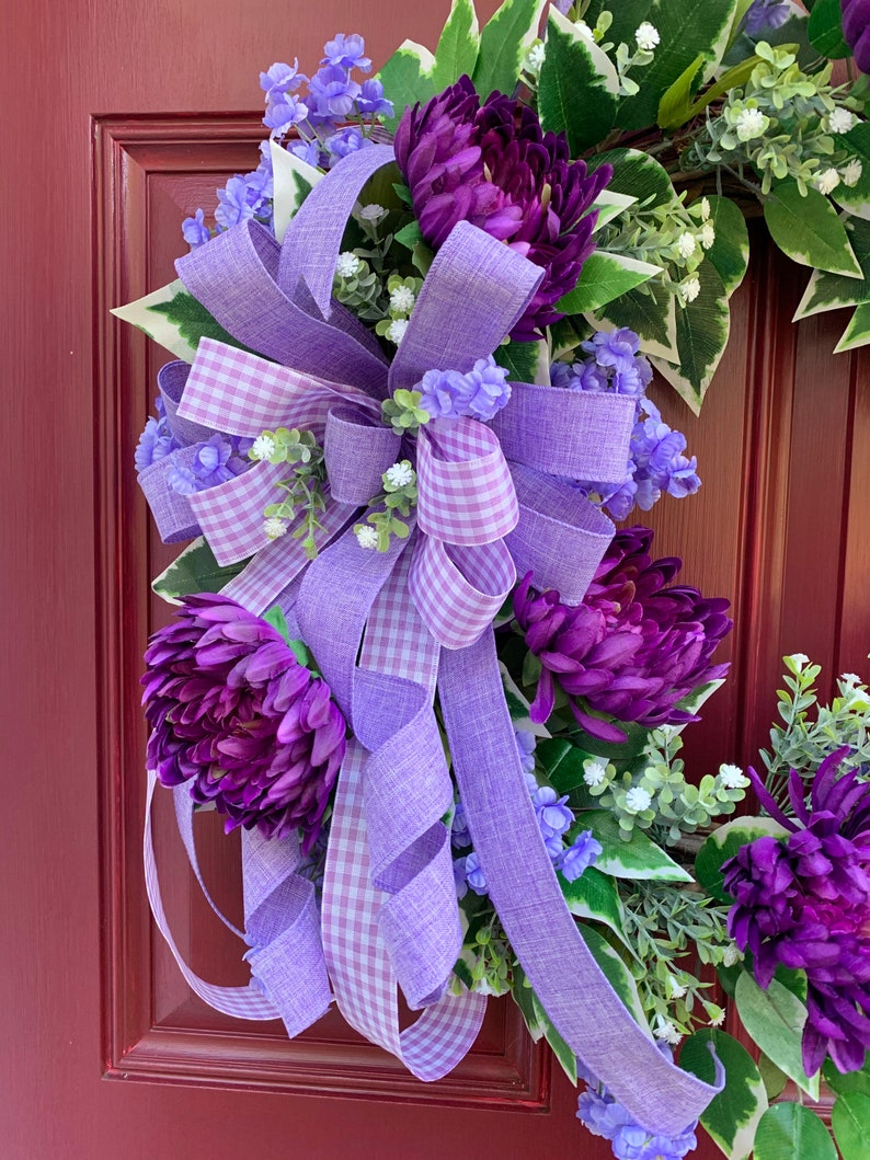 Everyday Lavender and Purple Floral Wreath for Front Door, Monogram Storm Door Wreath, Double Door Spring Summer Decor, Mother's Day Gift image 7