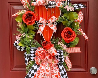 Valentine's Day Wreath with Roses for Front Door, Heart Wreath, Valentines Decor, Valentine Gift for Her, Love Wreath