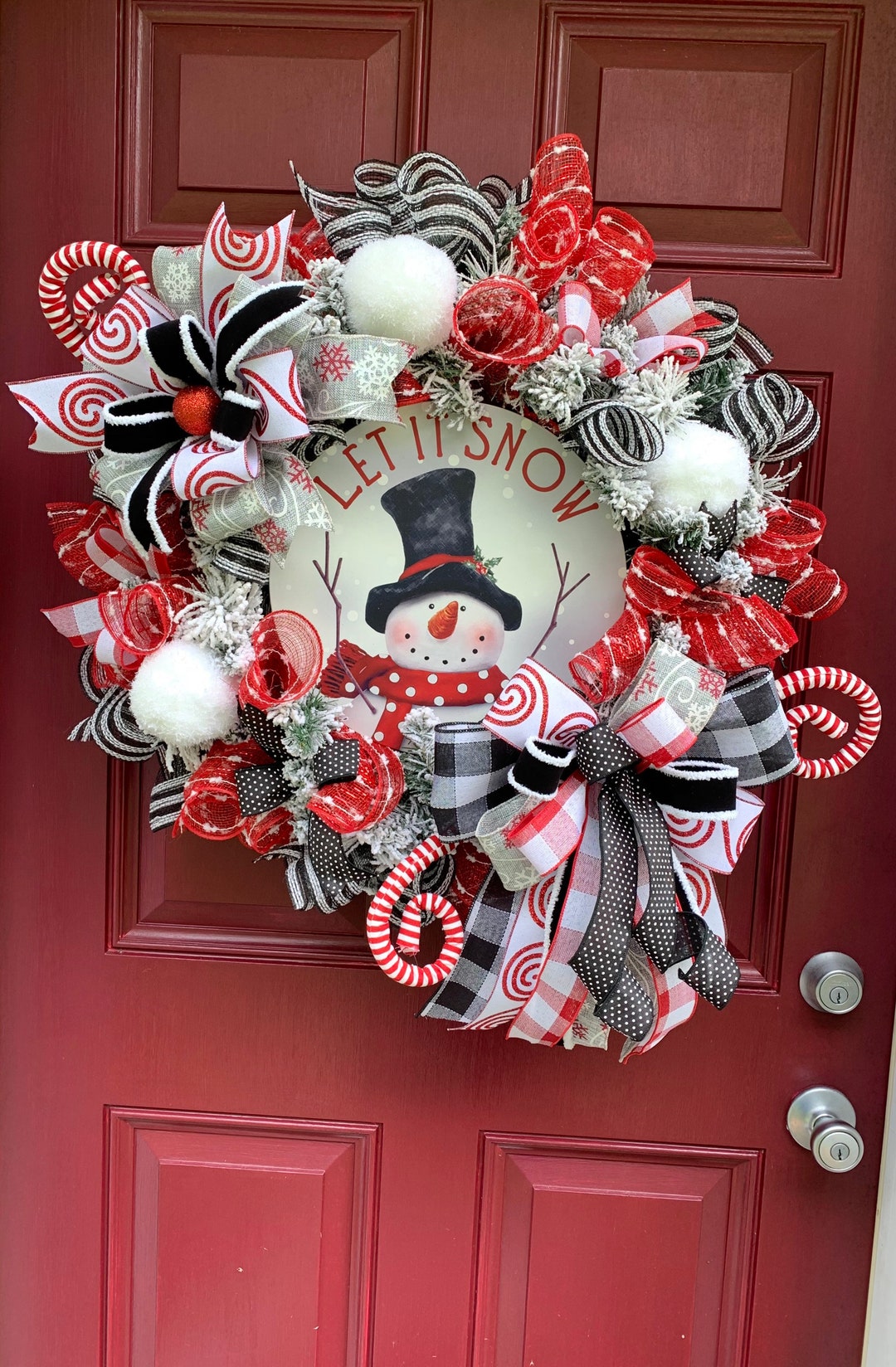 Let It Snow Winter Wreath for Front Door, Snowman Decor for Front Porch ...