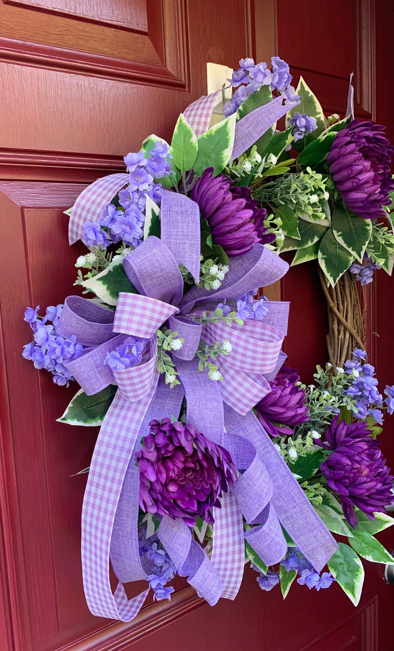 Everyday Lavender and Purple Floral Wreath for Front Door, Monogram Storm Door Wreath, Double Door Spring Summer Decor, Mother's Day Gift image 3