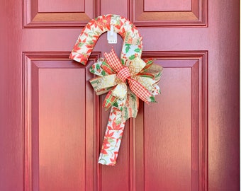 Candy Cane Door Hanger, Candy Cane Wreath, Christmas Decor, Poinsettia Decor, Front Door Decor