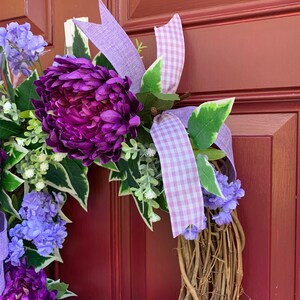 Everyday Lavender and Purple Floral Wreath for Front Door, Monogram Storm Door Wreath, Double Door Spring Summer Decor, Mother's Day Gift image 4