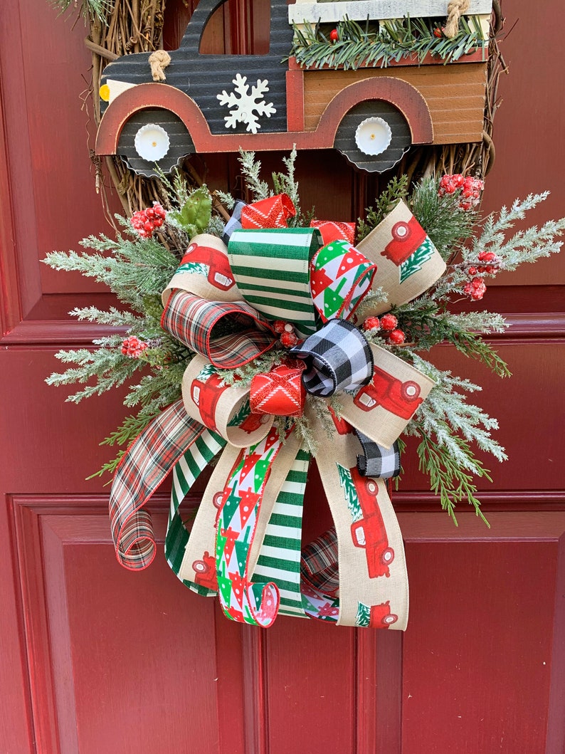 Red Truck Christmas Grapevine Wreath for Front Door Red Truck Etsy