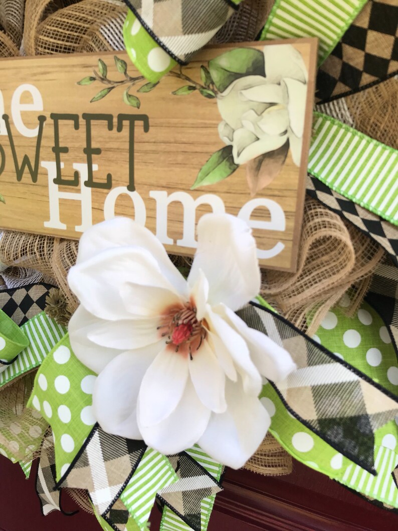 Home Sweet Home Magnolia Wreath Home Sweet Home Wreath Door Decor Magnolia Wreath Front Door Wreath Burlap Wreath Everyday Wreath