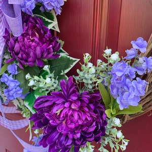 Everyday Lavender and Purple Floral Wreath for Front Door, Monogram Storm Door Wreath, Double Door Spring Summer Decor, Mother's Day Gift image 8