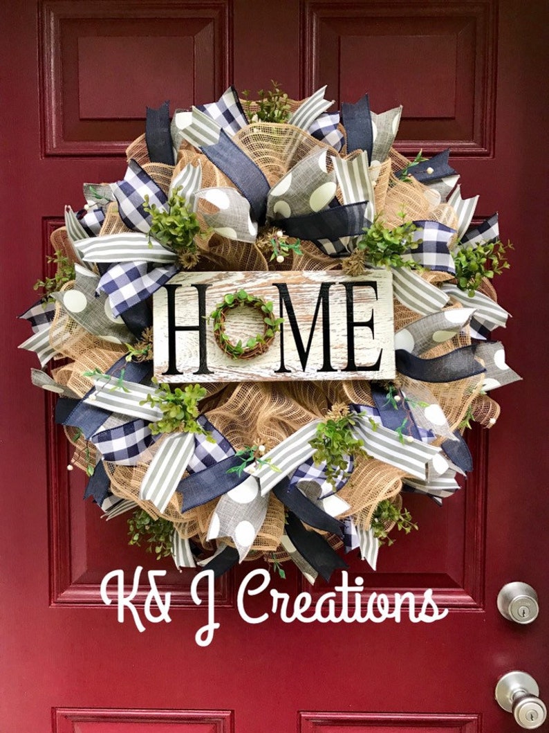 Home Sign with Grapevine Greenery Everyday Farmhouse Decor Year Round Wreath Home Wreath for Front Door Greenery Wreath Burlap Wreath