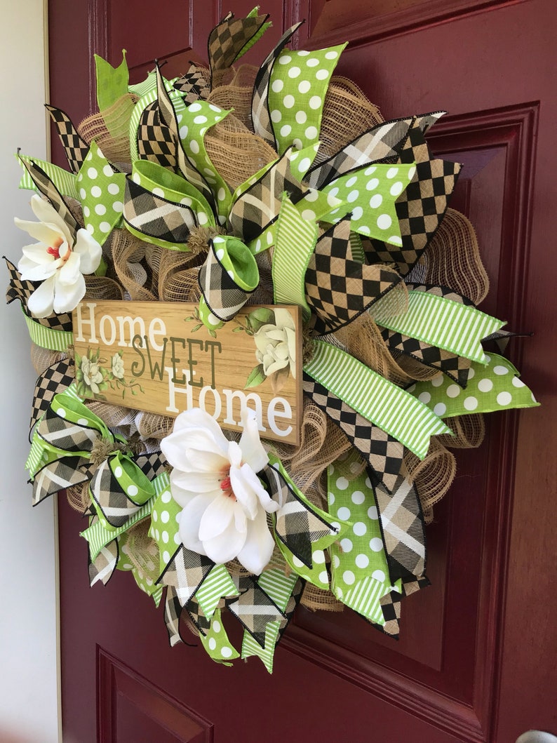 Home Sweet Home Magnolia Wreath Home Sweet Home Wreath Door Decor Magnolia Wreath Front Door Wreath Burlap Wreath Everyday Wreath