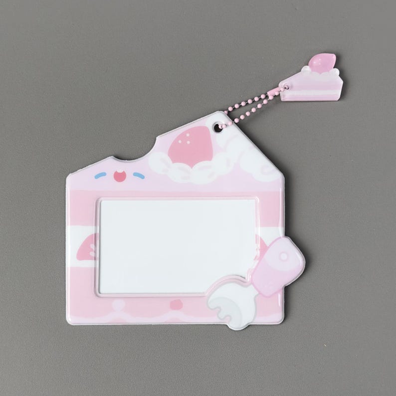 Dessert Horizontal PVC Photo Card Holder with Acrylic Pendant, Kpop Anime Display, ID Protector strawberry cake
