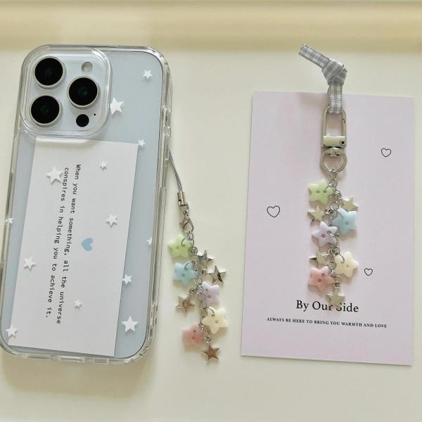 Handmade beaded keychain, phone charm, bag accessories| star button charm