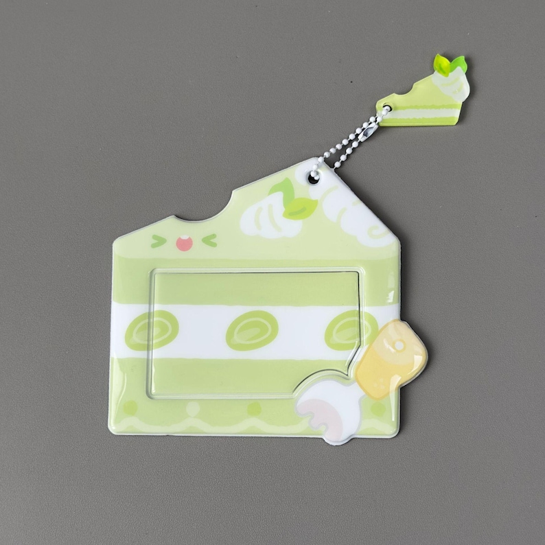 Dessert Horizontal PVC Photo Card Holder with Acrylic Pendant, Kpop Anime Display, ID Protector mellow matcha cake
