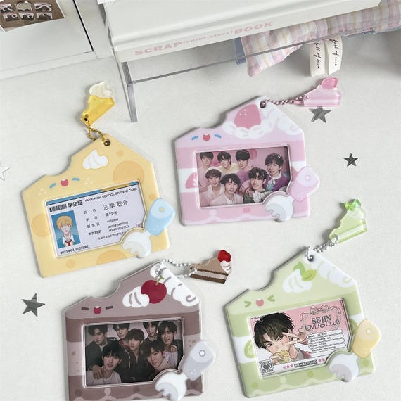 Dessert Horizontal PVC Photo Card Holder with Acrylic Pendant, Kpop Anime Display, ID Protector