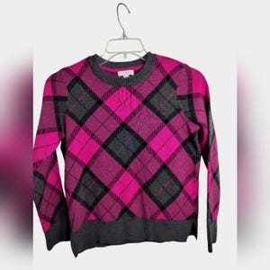 3093) Charta Club Fuchsia Karierter Rundhals Pullover Pullover Größe Medium